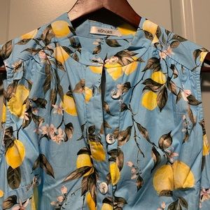 eShakti Ruched Lemon Print Cotton Poplin Shirtdress Large